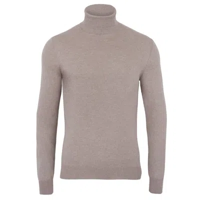 Paul James Knitwear Neutrals Mens Ultra Fine Cotton Atwood Roll Neck Jumper - Fawn In Gray