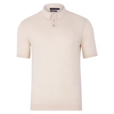 Paul James Knitwear Neutrals Mens Ultra Fine Cotton Earl Short Sleeve Polo Shirt  - Ecru In Beige