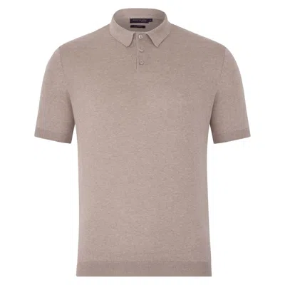 Paul James Knitwear Neutrals Mens Ultra Fine Cotton Earl Short Sleeve Polo Shirt  - Fawn