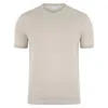 Paul James Knitwear Neutrals Mens Ultra Fine Cotton Hudson High V Neck Knitted T-shirt - Birch