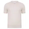 Paul James Knitwear Neutrals Mens Ultra Fine Cotton Hudson High V Neck Knitted T-shirt - Ecru In Beige