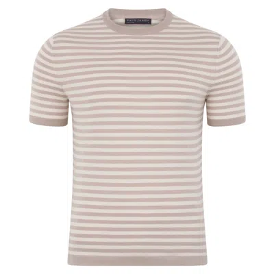 Paul James Knitwear Neutrals Mens Ultra-fine Cotton Miguel Knitted Breton T-shirt - Linen