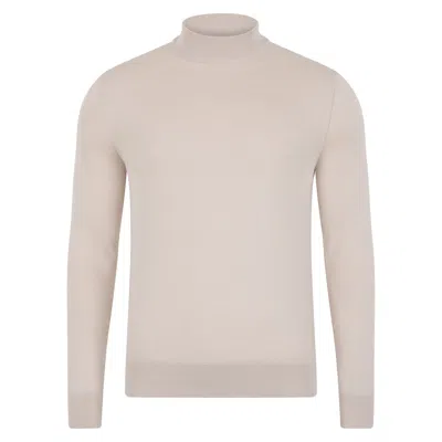 Paul James Knitwear Neutrals Mens Ultra Fine Cotton Mock Turtle Neck Spencer Jumper - Birch In Brown