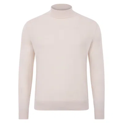 Paul James Knitwear Neutrals Mens Ultra Fine Cotton Mock Turtle Neck Spencer Jumper - Ecru In Beige