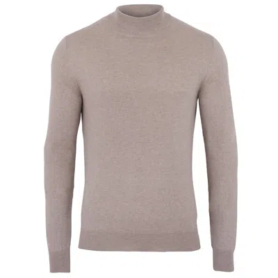 Paul James Knitwear Neutrals Mens Ultra Fine Cotton Mock Turtle Neck Spencer Jumper - Fawn In Brown