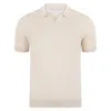 Paul James Knitwear Neutrals Mens Ultra Fine Cotton Riley Selection Knit Buttonless Polo Shirt - Ecru