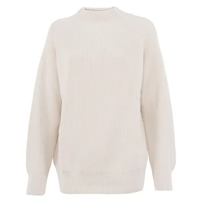Paul James Knitwear Neutrals Women's Pure Cotton High Neck Tamie Raglan Jumper - Ecru In Beige