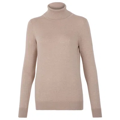 Paul James Knitwear Neutrals Women's Terri Ultra-fine Cotton Roll Neck Long Sleeve Jumper - Sand In Brown