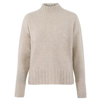 Paul James Knitwear Neutrals Womens Lambswool Lola Grown On Neck Jumper - Linen
