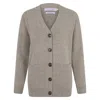 Paul James Knitwear Neutrals Womens Lambswool V Neck Ribbed Layla Cardigan With Pockets - Cobble
