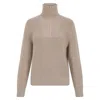 Paul James Knitwear Neutrals Womens Midweight Cotton Caitlyn Troyer Zip Neck Ribbed Jumper - Linen