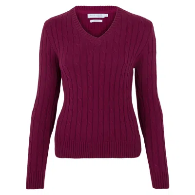 Paul James Knitwear Pink / Purple / Red Womens Cotton Talulah Cable V Neck Jumper - Rhododendron In Pink/purple/red