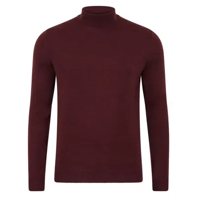 Paul James Knitwear Red Mens Extra Fine Merino Wool Mock Turtleneck Shaw Jumper - Burgundy