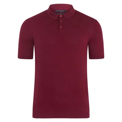 Paul James Knitwear Red Mens Ultra Fine Cotton Earl Short Sleeve Polo Shirt - Cabernet
