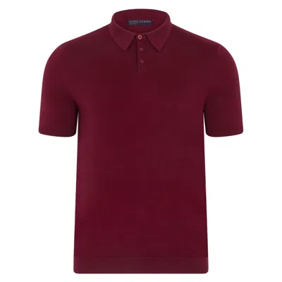 Paul James Knitwear Red Mens Ultra Fine Cotton Earll Short Sleeve Polo Shirt - Cabernet In Burgundy