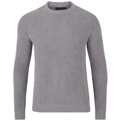 Paul James Knitwear Silver Mens Cotton Clark Fisherman Rib Knit Jumper - Ash Grey
