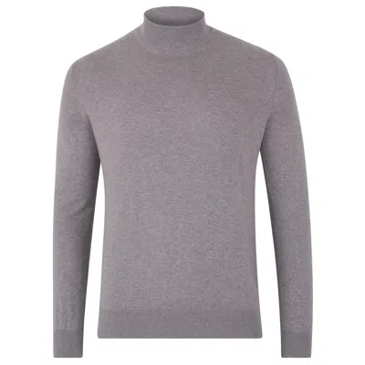 Paul James Knitwear Silver Mens Ultra Fine Cotton Mock Turtle Neck Spencer Jumper - Ash Grey