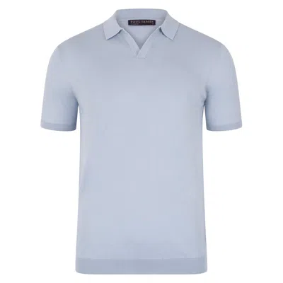 Paul James Knitwear Silver Mens Ultra Fine Cotton Nathan Buttonless Polo Shirt - Chalkblue In Blue