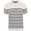 Paul James Knitwear White / Blue Mens Ultra Fine Cotton Breton Short Sleeve Polo Edward Shirt - Ecru In White/blue