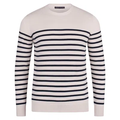Paul James Knitwear White Mens 100% Cotton Striped Breton Allen Sweater - Ecru