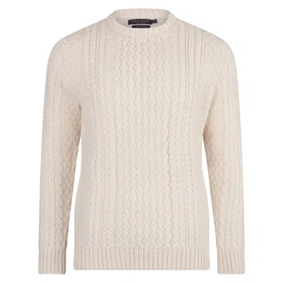 Paul James Knitwear White Mens Fisherman's Johnson British Wool Cable Jumper - Aran