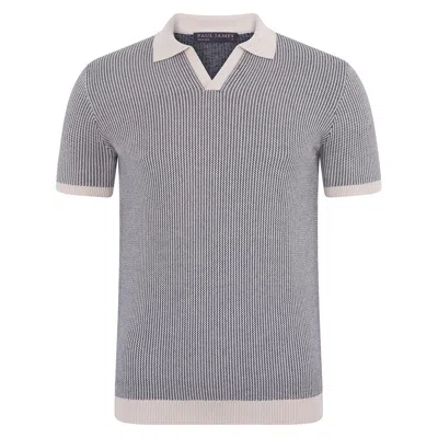 Paul James Knitwear White Mens Lightweight Cotton Gallo Fishermans Buttonless Polo Shirt - Ecru