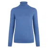Paul James Knitwear Women's Terri Ultra-fine Cotton Roll Neck Long Sleeve Jumper - French Blue In Blue