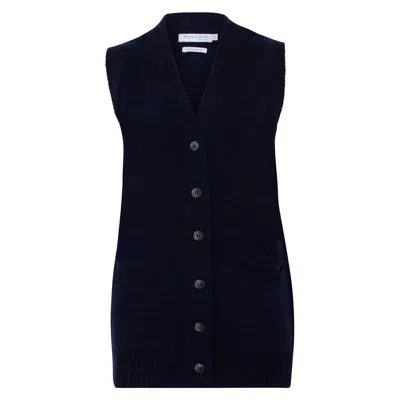 Paul James Knitwear Womens 100% Lambswool V Neck Laura Waistcoat With Pockets - Oxford Blue