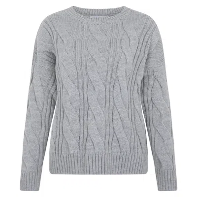 Paul James Knitwear Womens Chunky Merino Wool Mary Cable Jumper - Light Grey