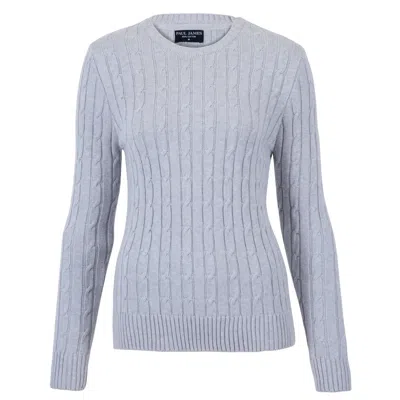 Paul James Knitwear Womens Cotton Crew Neck Taylor Cable Jumper - Light Grey