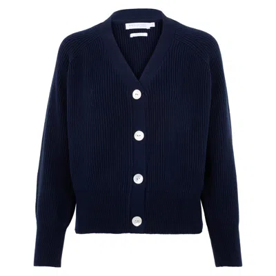 Paul James Knitwear Womens Cotton Tilda Oversized V Neck Ribbed Cardigan - Blue