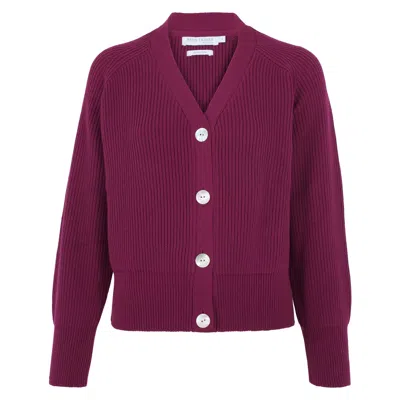 Paul James Knitwear Womens Cotton Tilda Oversized V Neck Ribbed Cardigan - Red In Purple
