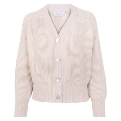 Paul James Knitwear Womens Cotton Tilda Oversized V Neck Ribbed Cardigan - White In Neutral