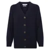 Paul James Knitwear Womens Lambswool V Neck Ribbed Layla Cardigan With Pockets - Oxford Blue In Blue