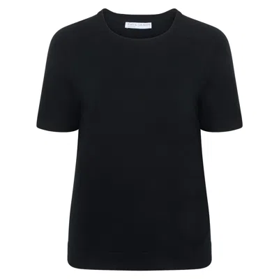 Paul James Knitwear Womens Ultra Fine Cotton Casie Saddle Shoulder Knitted T-shirt - Black