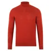 Paul James Knitwear Yellow / Orange Mens Extra Fine Merino Wool Mock Turtleneck Shaw Jumper - Spice In Yellow/orange
