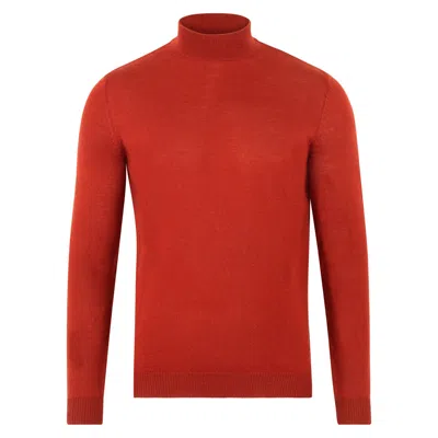 Paul James Knitwear Yellow / Orange Mens Extra Fine Merino Wool Mock Turtleneck Shaw Jumper - Spice In Yellow/orange