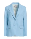 Paul & Joe Woman Blazer Sky Blue Size 6 Virgin Wool, Elastane
