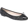Paul Mayer Luxe Tweed Cap Toe Ballet Flat In Black