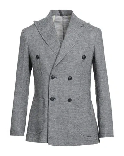 Paul Miranda Man Blazer Blue Size 38 Linen, Cotton, Polyester In Gray