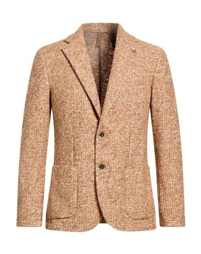 Paul Miranda Man Blazer Camel Size 38 Virgin Wool, Cotton, Polyester In Brown