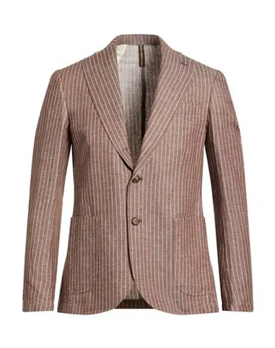 Paul Miranda Man Blazer Dark Brown Size 36 Linen, Viscose, Cotton, Polyester