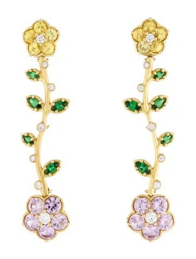 Pre-owned Paul Morelli 18k 4.40ctw Sapphire, Tsavorite Garnet & Diamond Wild Child Drop Earrings In Multi
