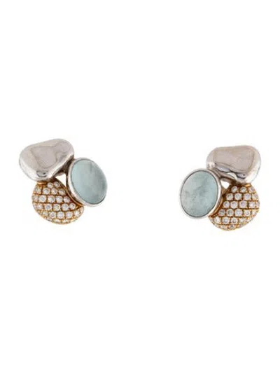 Pre-owned Paul Morelli 18k Aquamarine & Diamond Earclips In Multicolor