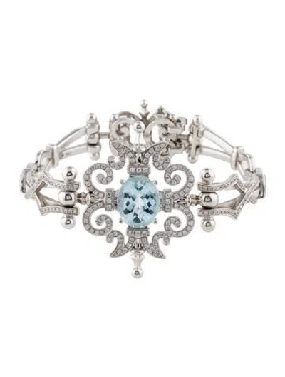 Pre-owned Paul Morelli 18k Aquamarine & Diamond Garden Gate Bracelet, 6" In Multicolor