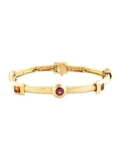 Pre-owned Paul Morelli 18k Citrine, Garnet & Diamond Link Bracelet, 7.5" In Multicolor