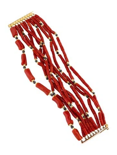 Pre-owned Paul Morelli 18k Coral & Diamond Multistrand Bracelet, 6" In Multicolor