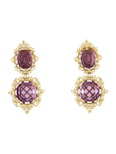 Pre-owned Paul Morelli 18k Diamond & Amethyst Drop Earrings In Multi
