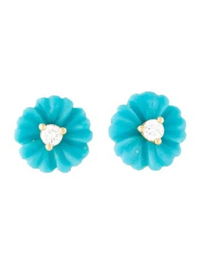 Pre-owned Paul Morelli 18k Diamond & Turquoise Posy Stud Earrings In Multi