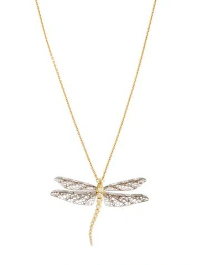 Pre-owned Paul Morelli 18k Diamond Dragonfly Pendant Necklace, 22" In Multicolor